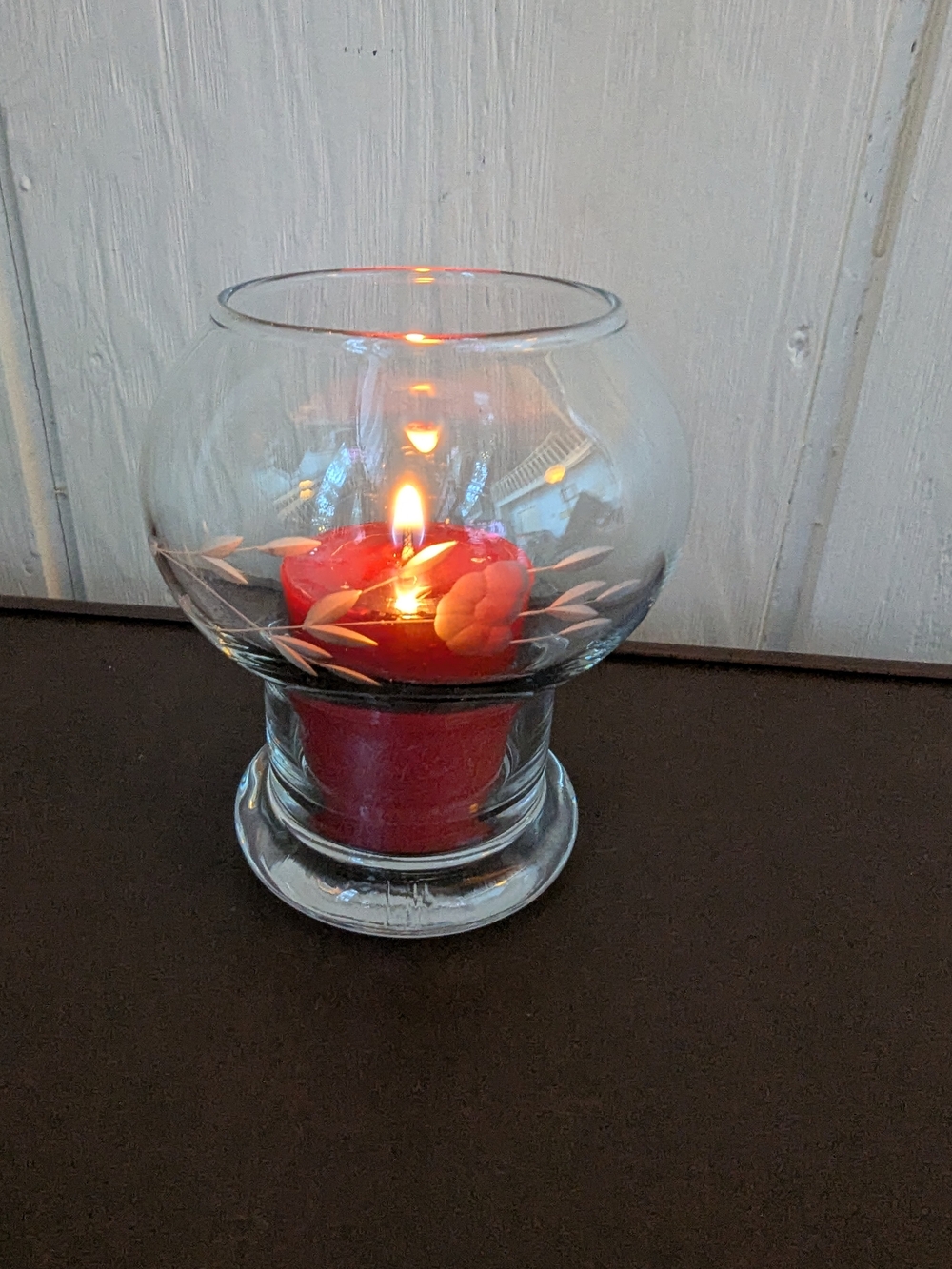 Princess House Vintage Votive Candle Holder with Etched Leaf Design - Clear
